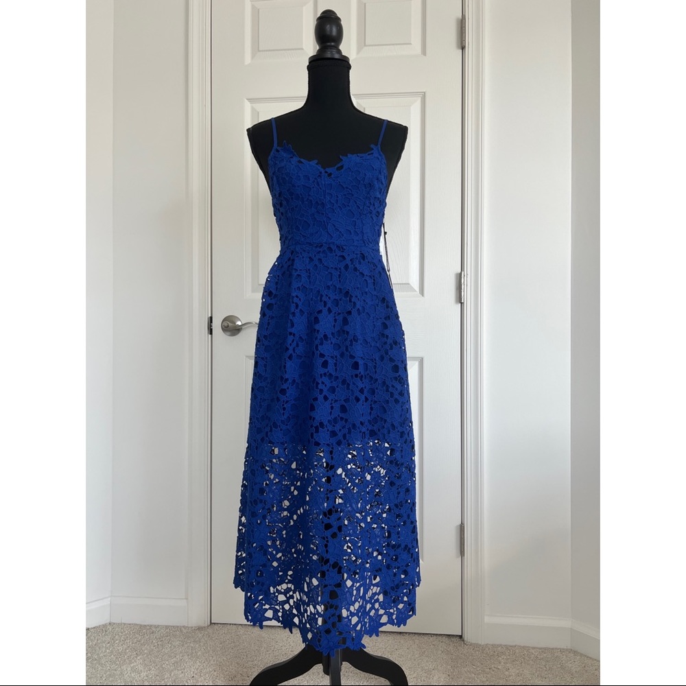 Astr The Label Midi Lace Cobalt Dress